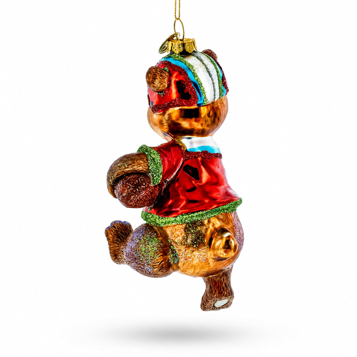 Bear Engaged in Football Glass Christmas Ornament