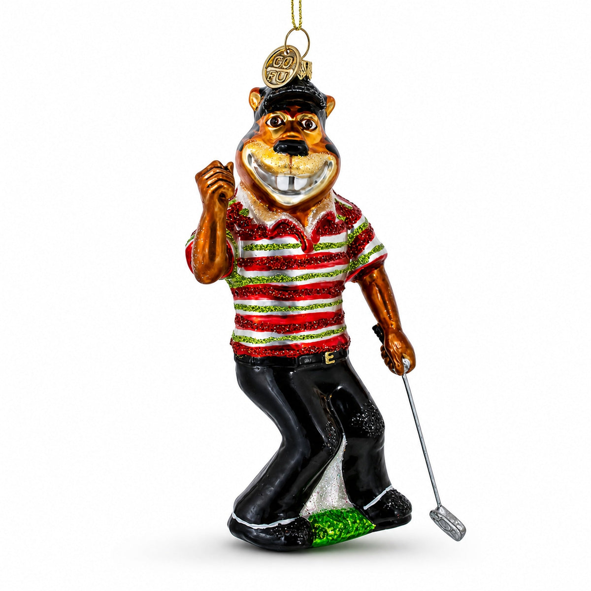 Sporty Tiger Engaged in Golf Glass Christmas Ornament