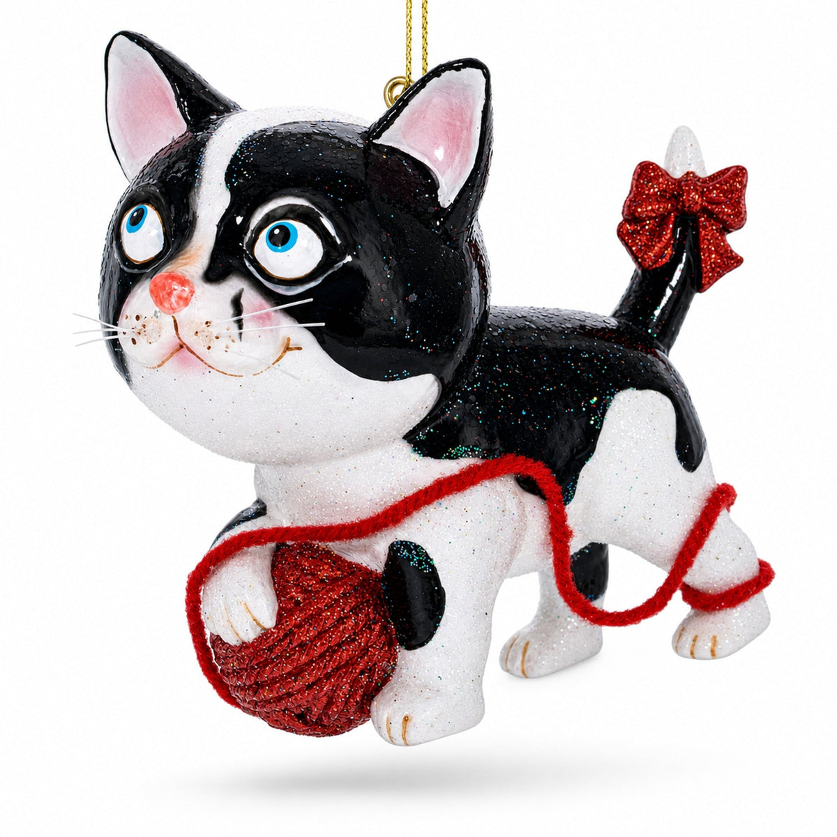 Kitten Entangled with Yarn Ball Glass Christmas Ornament