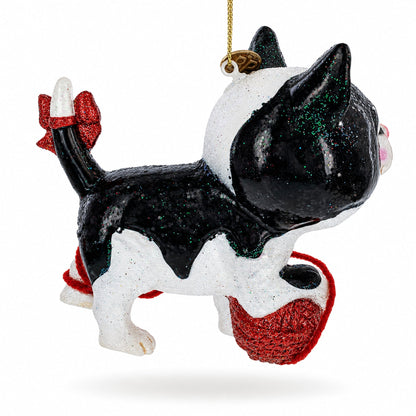 Kitten Entangled with Yarn Ball Glass Christmas Ornament