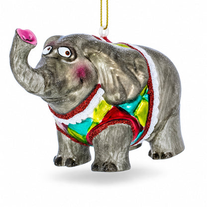 Circus Elephant Trumpeting Glass Christmas Ornament