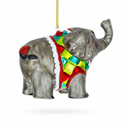 Circus Elephant Trumpeting Glass Christmas Ornament