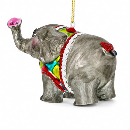 Circus Elephant Trumpeting Glass Christmas Ornament