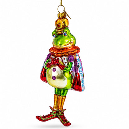 Frog King Donned in Robe Glass Christmas Ornament