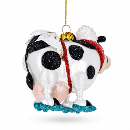 Cow Sporting Wings Glass Christmas Ornament