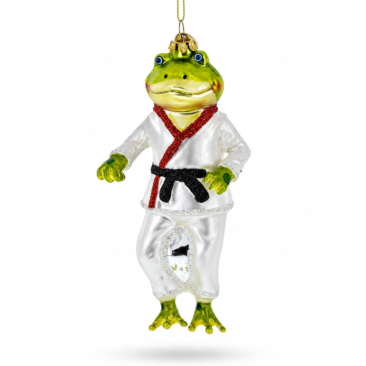 Frog Engaged in Martial Arts Glass Christmas Ornament