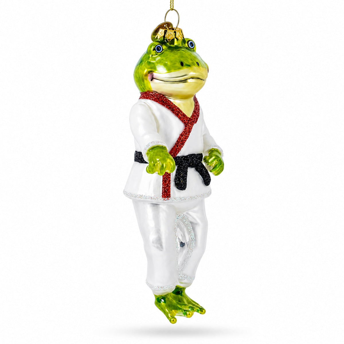 Frog Engaged in Martial Arts Glass Christmas Ornament
