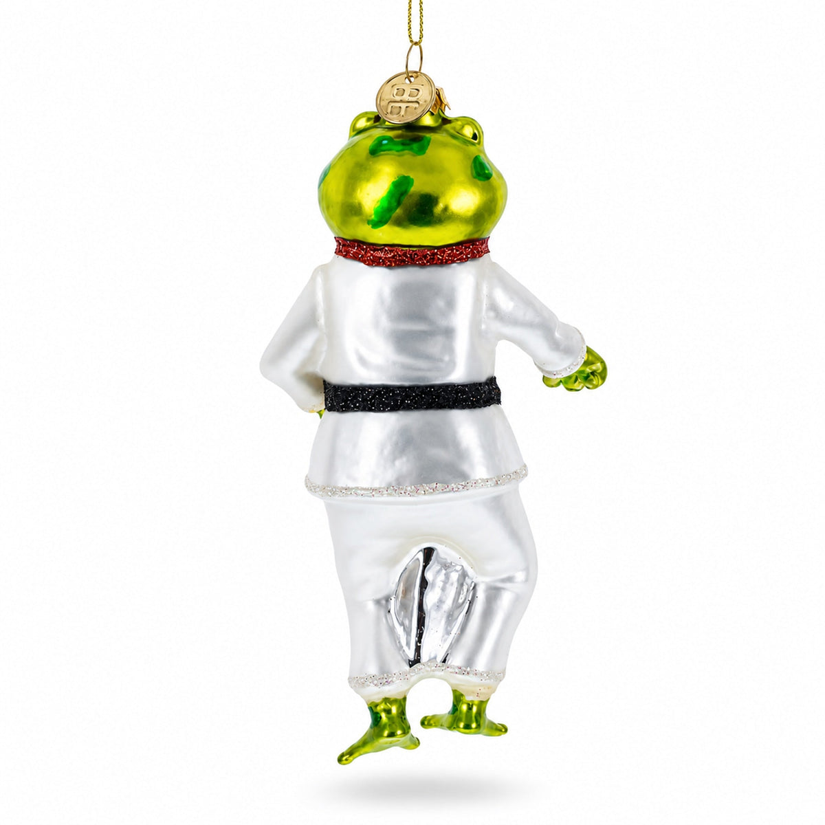 Frog Engaged in Martial Arts Glass Christmas Ornament