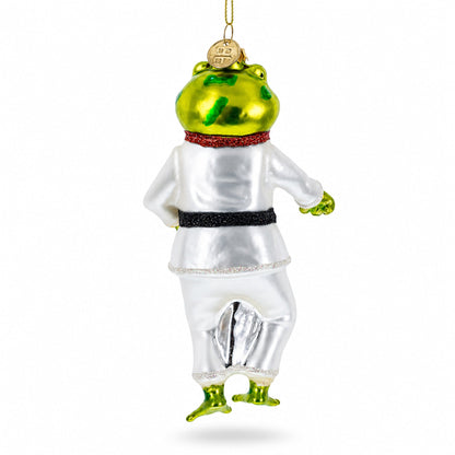 Frog Engaged in Martial Arts Glass Christmas Ornament