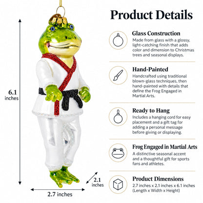 Frog Engaged in Martial Arts Glass Christmas Ornament