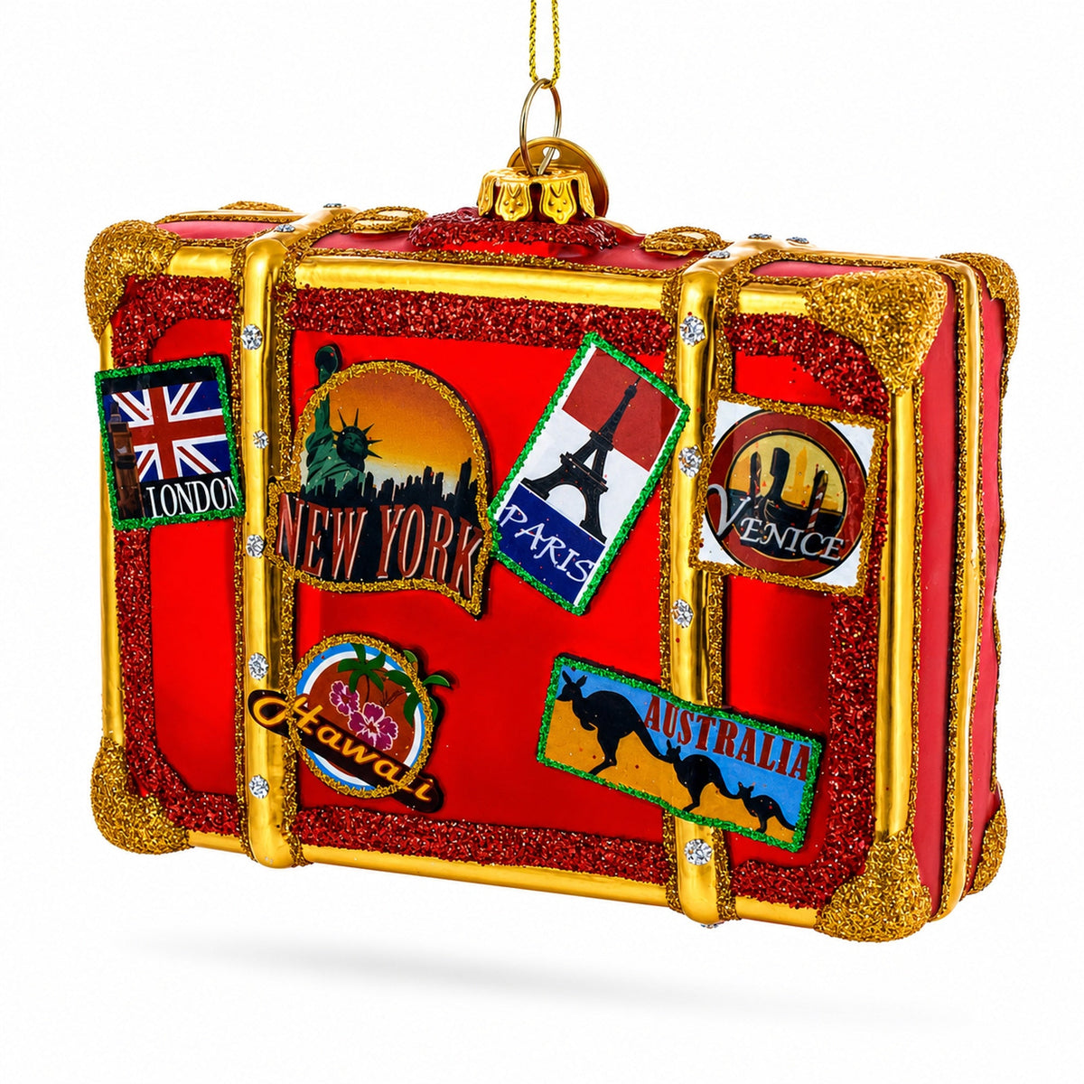 Well-Traveled Suitcase Glass Christmas Ornament