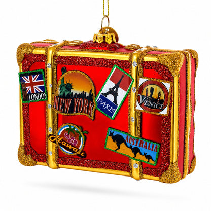 Well-Traveled Suitcase Glass Christmas Ornament