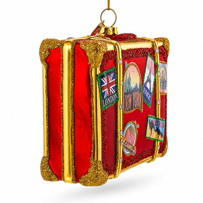 Well-Traveled Suitcase Glass Christmas Ornament