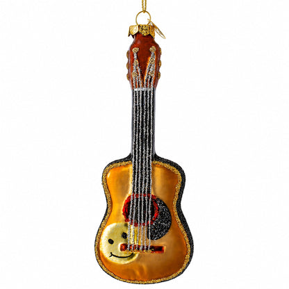 Rocking' Glittered Guitar Glass Christmas Ornament