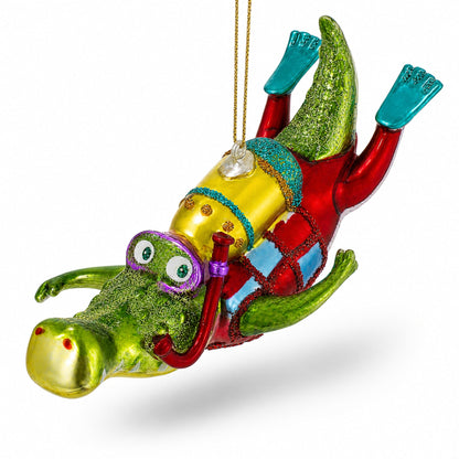 Alligator as a Scuba Diver Glass Christmas Ornament