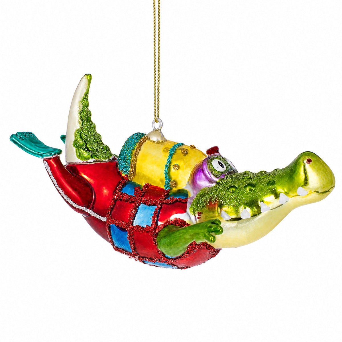 Alligator as a Scuba Diver Glass Christmas Ornament