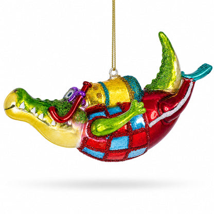 Alligator as a Scuba Diver Glass Christmas Ornament
