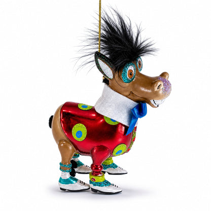 Debonair Donkey Glass Christmas Ornament