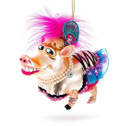 Fashion-Forward Pig Glass Christmas Ornament