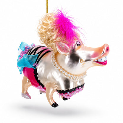 Fashion-Forward Pig Glass Christmas Ornament