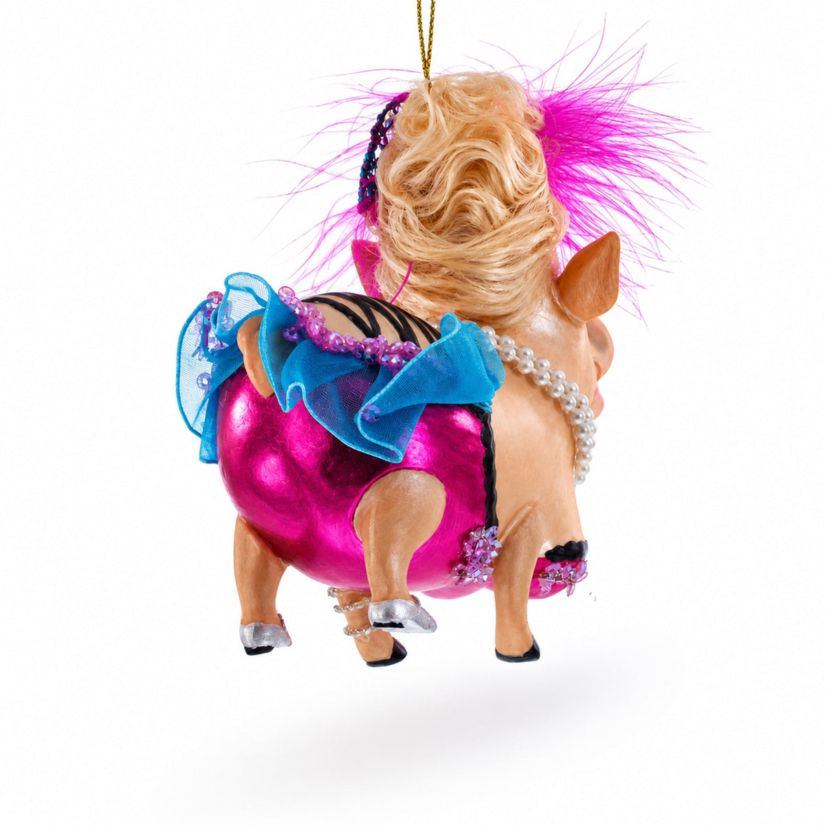 Fashion-Forward Pig Glass Christmas Ornament
