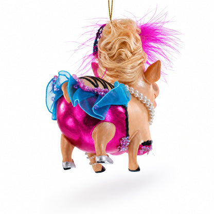 Fashion-Forward Pig Glass Christmas Ornament
