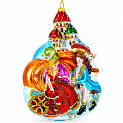 Enchanting Cinderella and Prince Glass Christmas Ornament