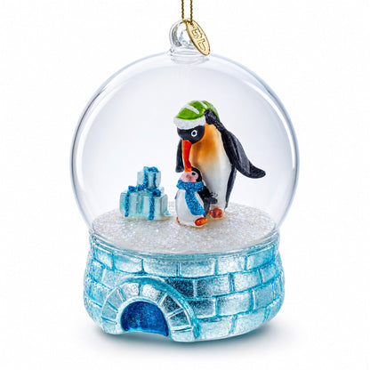Penguins in the Igloo Dome Glass Christmas Ornament