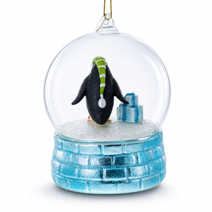 Penguins in the Igloo Dome Glass Christmas Ornament