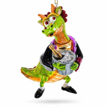 Dragon Clutching Champagne Glass Christmas Ornament