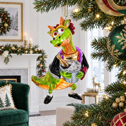 Dragon Clutching Champagne Glass Christmas Ornament