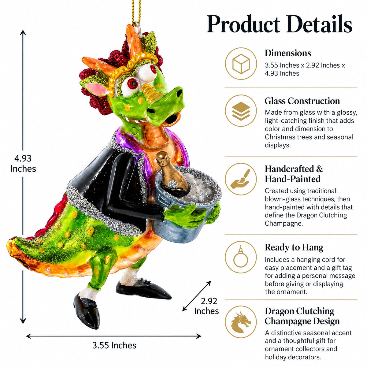 Dragon Clutching Champagne Glass Christmas Ornament