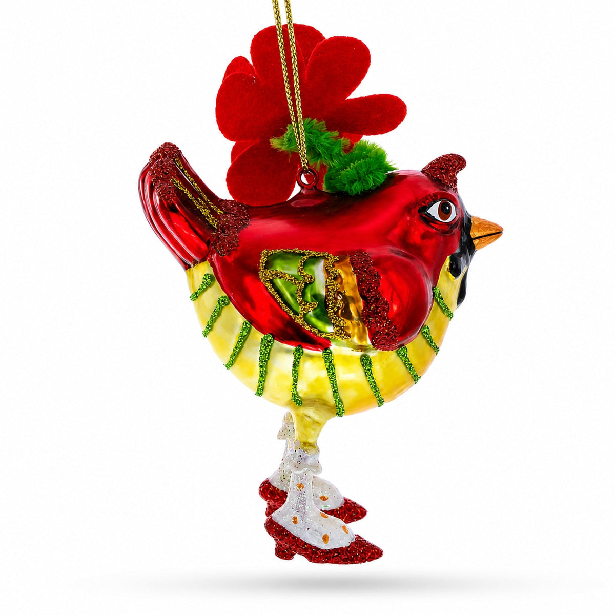 Hen Adorned with a Hat Glass Christmas Ornament