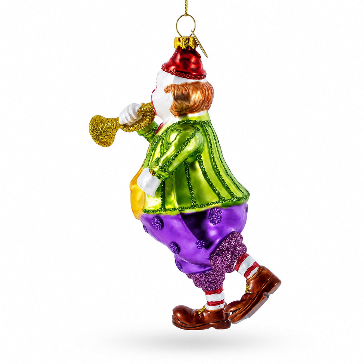 Jovial Clown Performing on Trumpet Glass Christmas Ornament