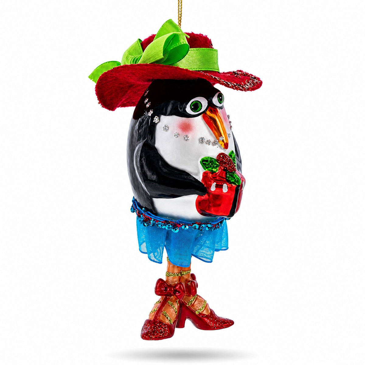 Stylish Penguin Glass Christmas Ornament