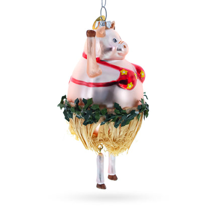 Pig Dancing in a Bra Glass Christmas Ornament