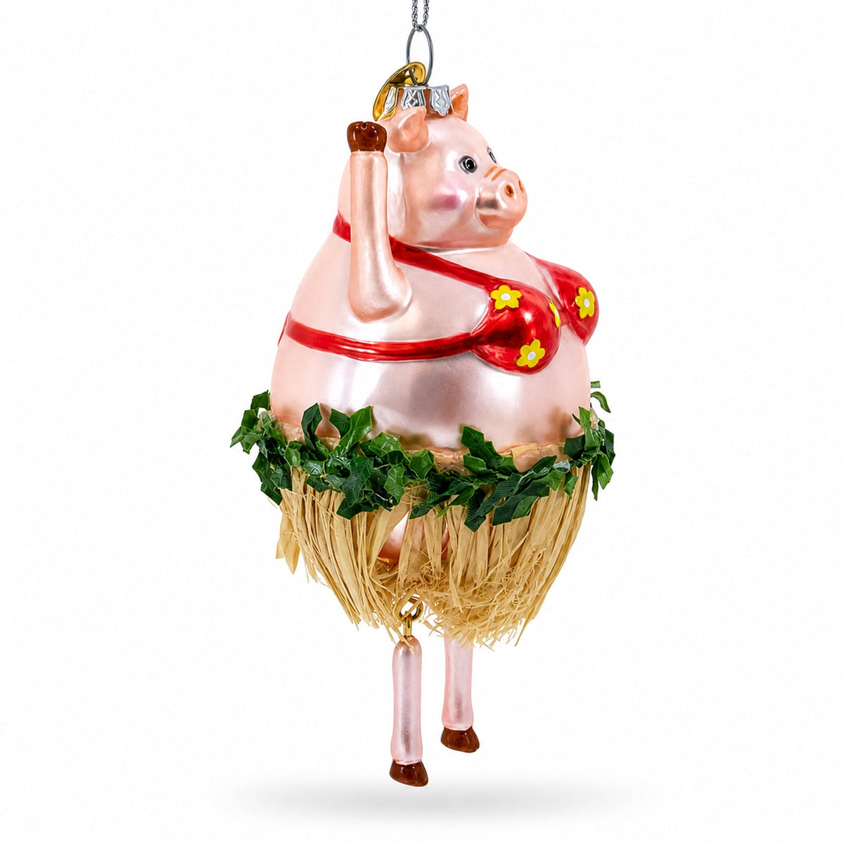 Pig Dancing in a Bra Glass Christmas Ornament