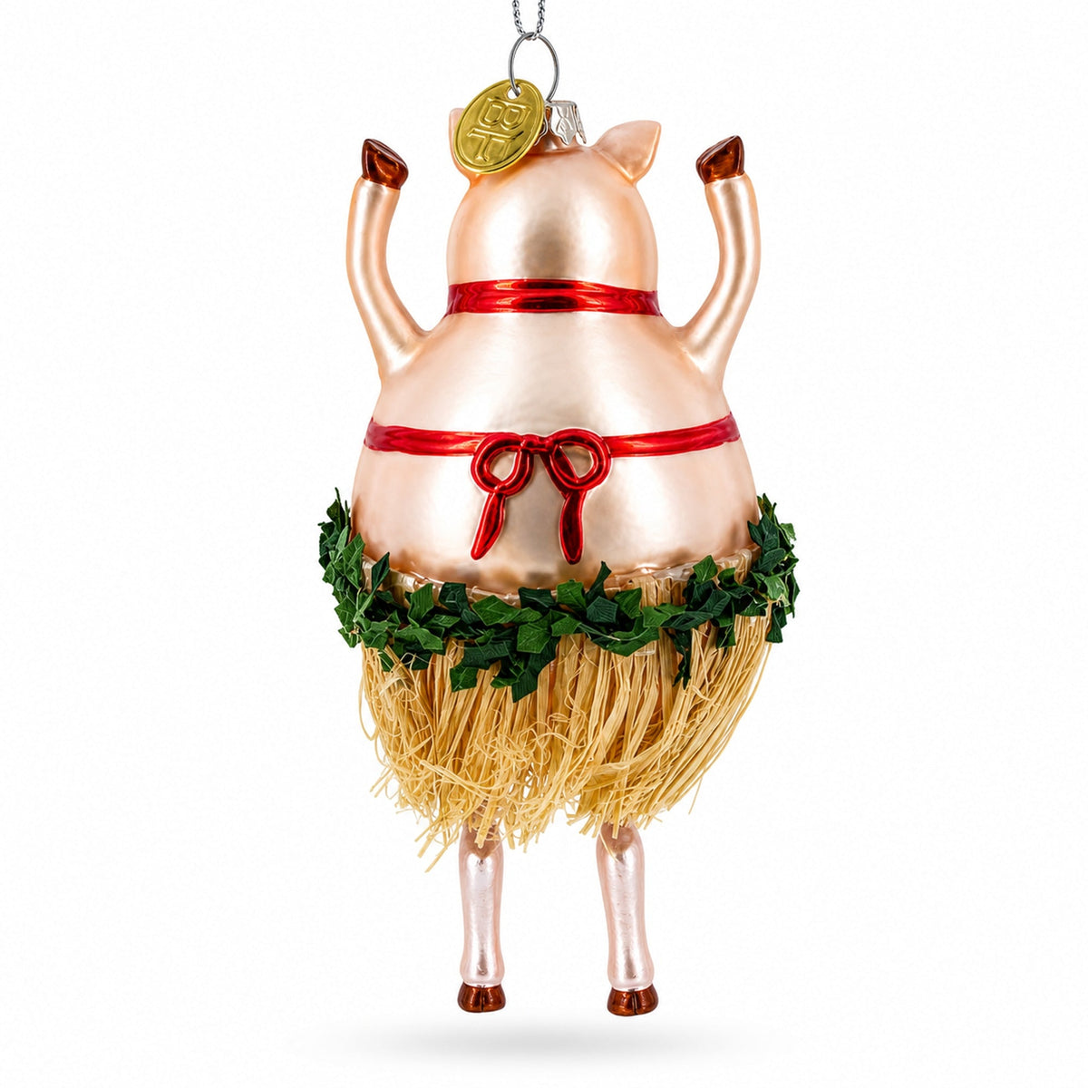 Pig Dancing in a Bra Glass Christmas Ornament