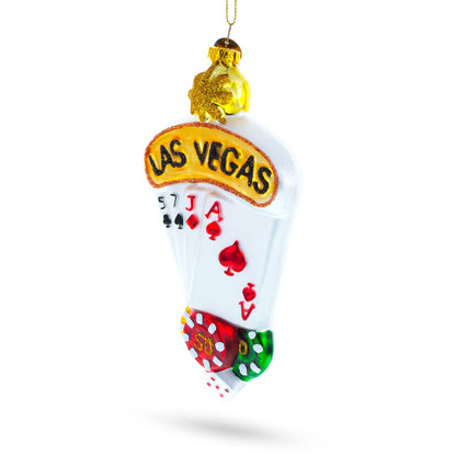Las Vegas Casino with Playing Cards & Chips Glass Christmas Ornament