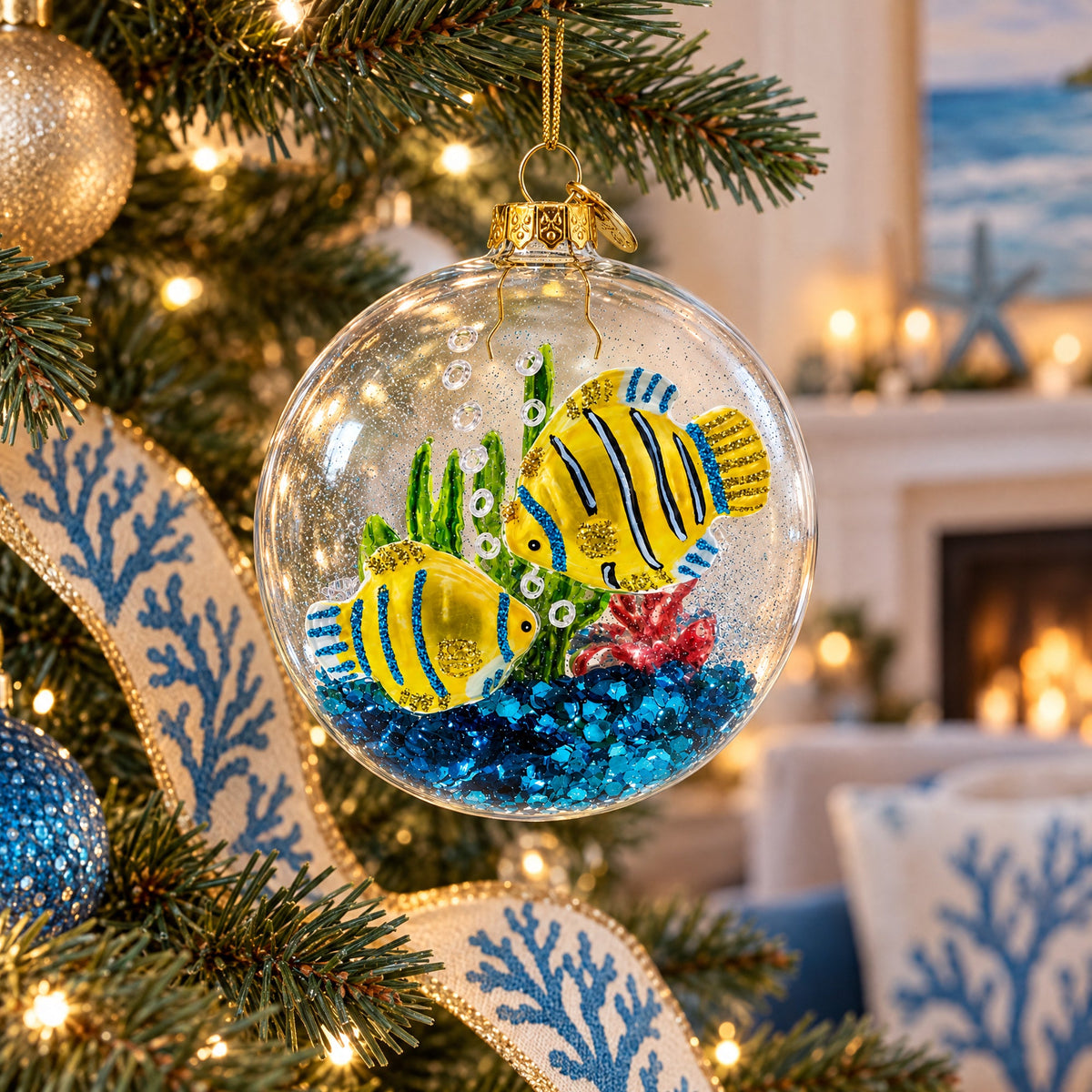Coral Fishes Tank Glass Christmas Ornament