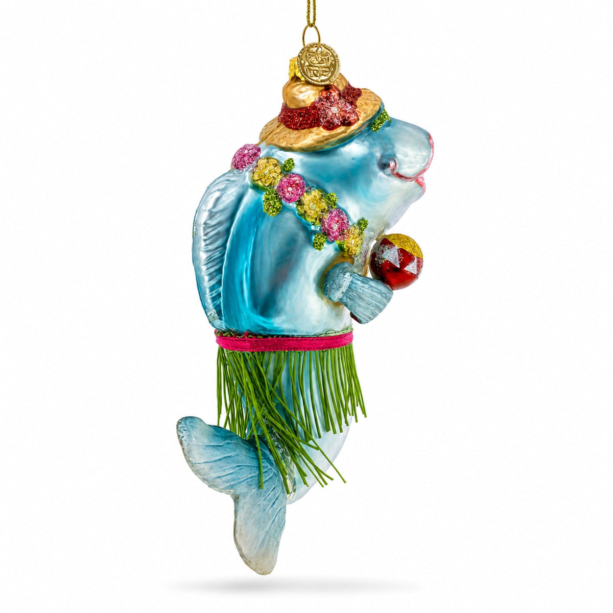Hawaiian Shark with Maracas Glass Christmas Ornament