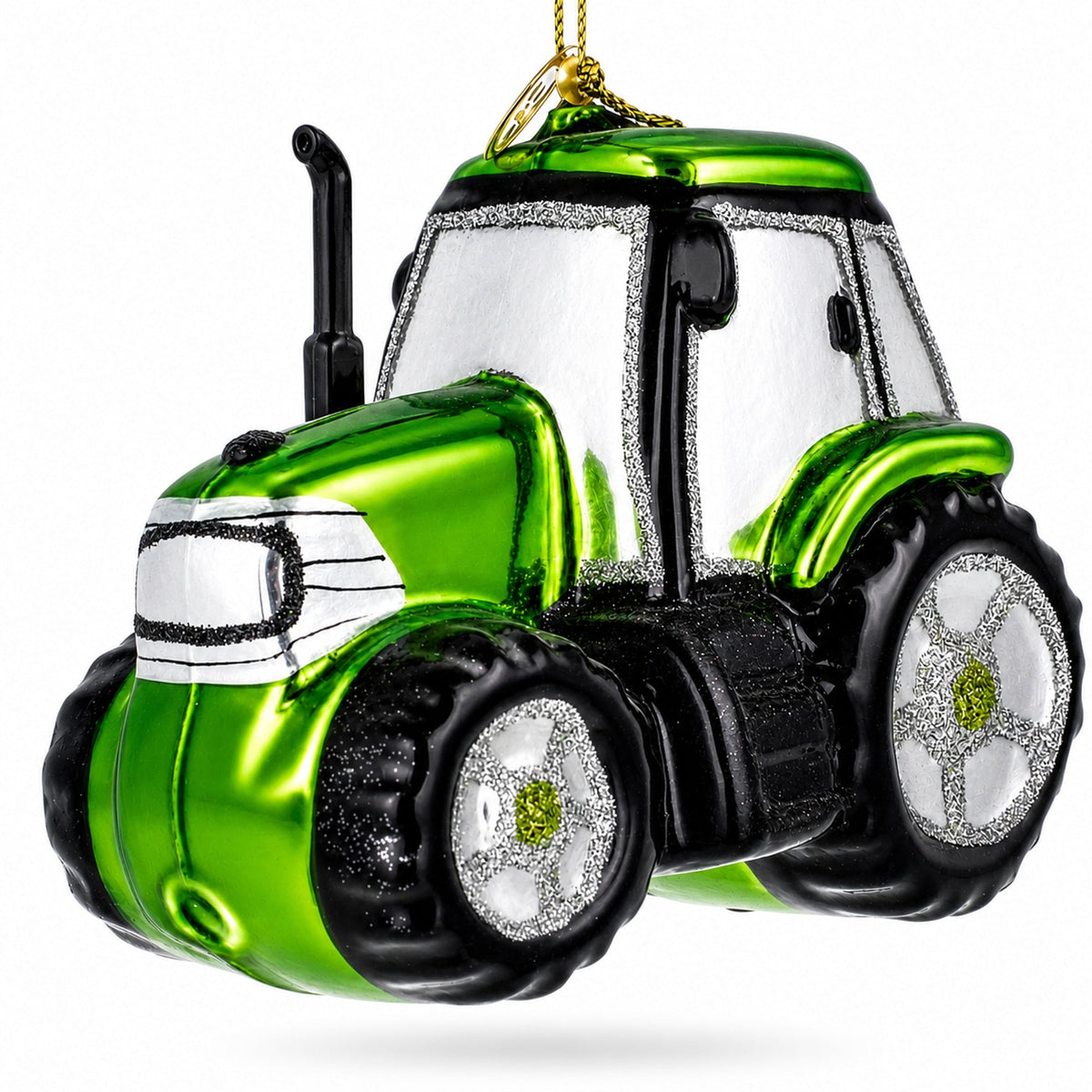 Rustic Green Tractor Glass Christmas Ornament