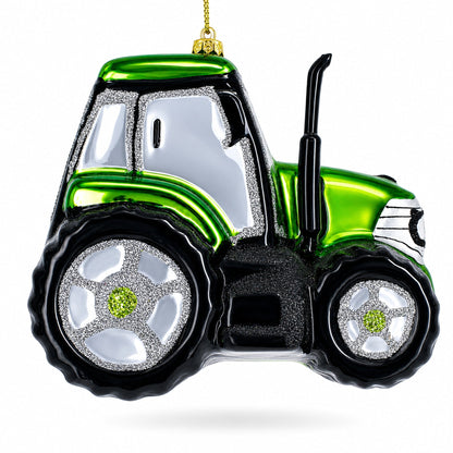 Rustic Green Tractor Glass Christmas Ornament