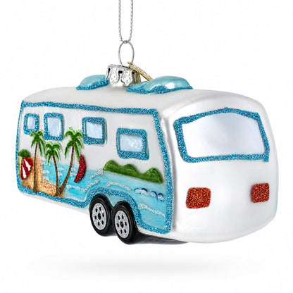 Silver Camper Trailer Glass Christmas Ornament