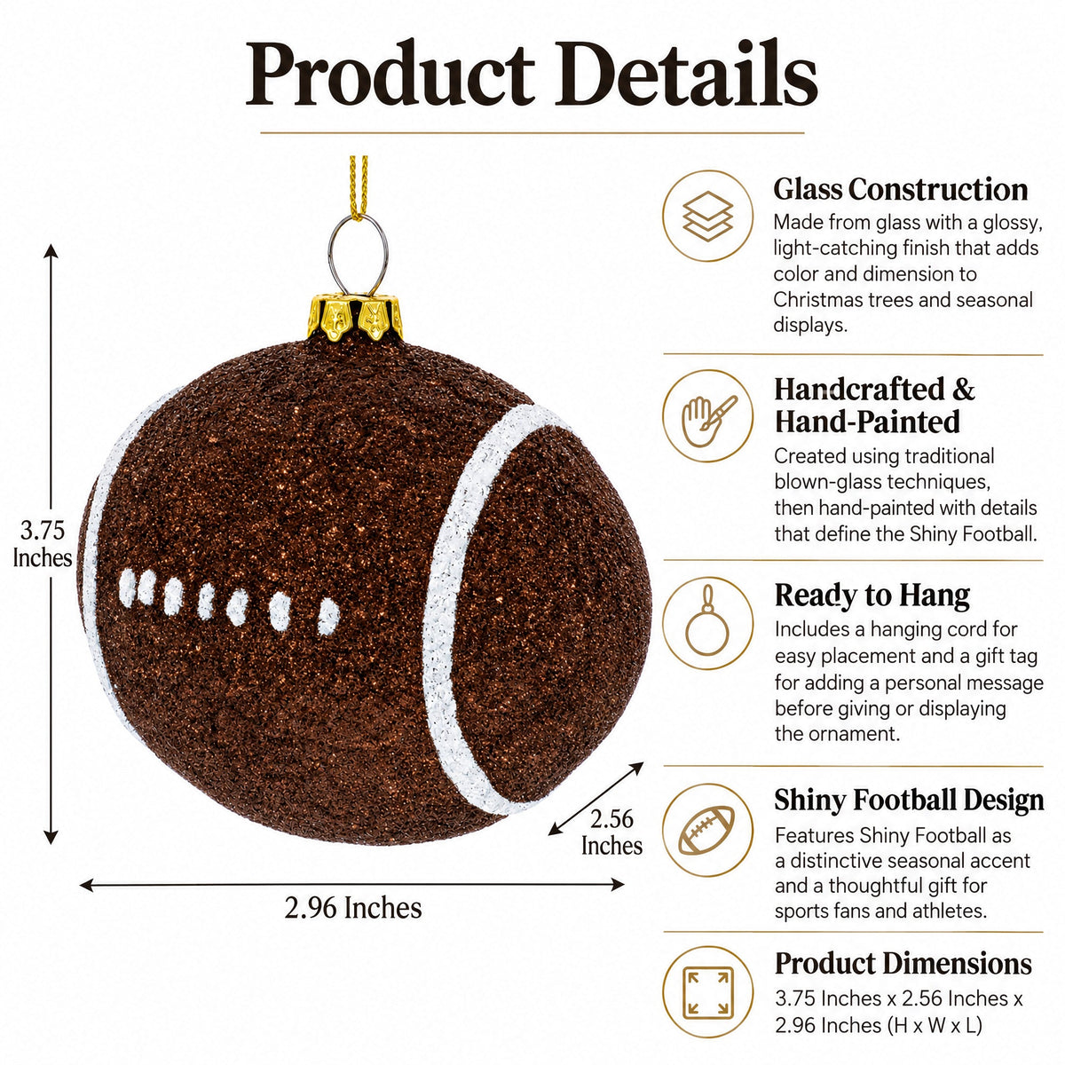 Shiny Football Glass Christmas Ornament