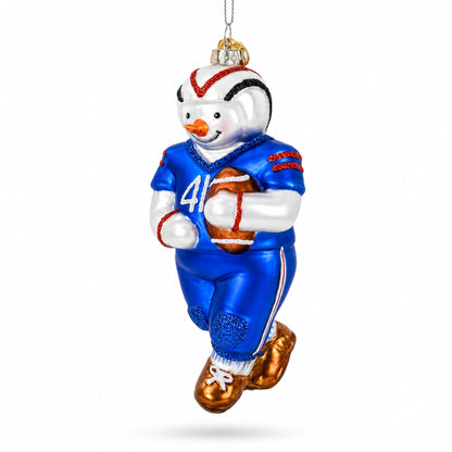 Snowman Football Player Glass Christmas Ornament
