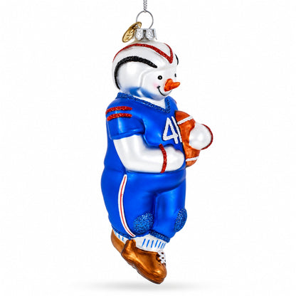 Snowman Football Player Glass Christmas Ornament