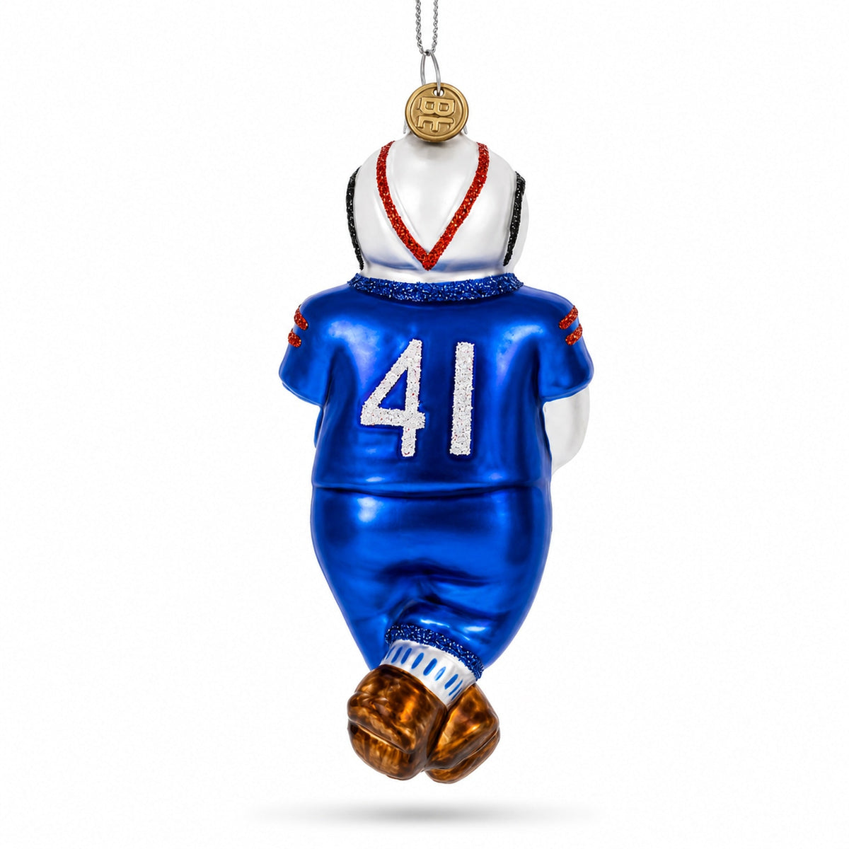 Snowman Football Player Glass Christmas Ornament