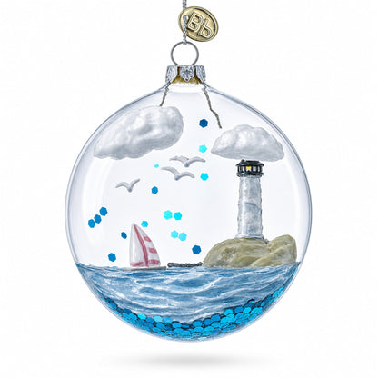 Lighthouse in Glass Dome Glass Christmas Ornament