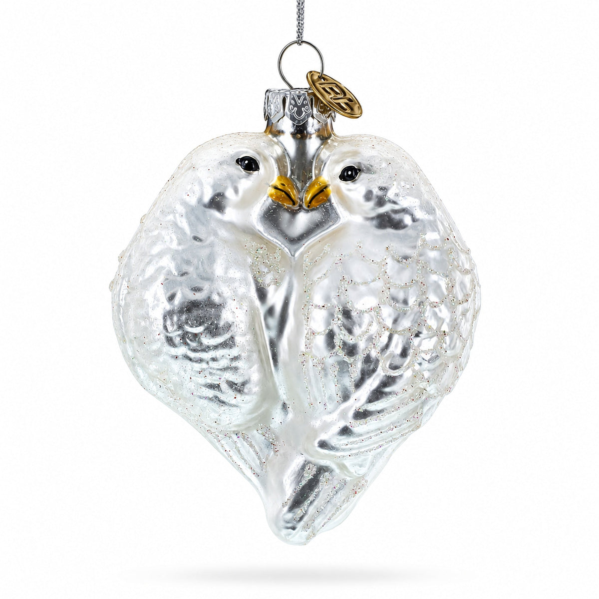 Romantic Two Doves in Heart Glass Christmas Ornament